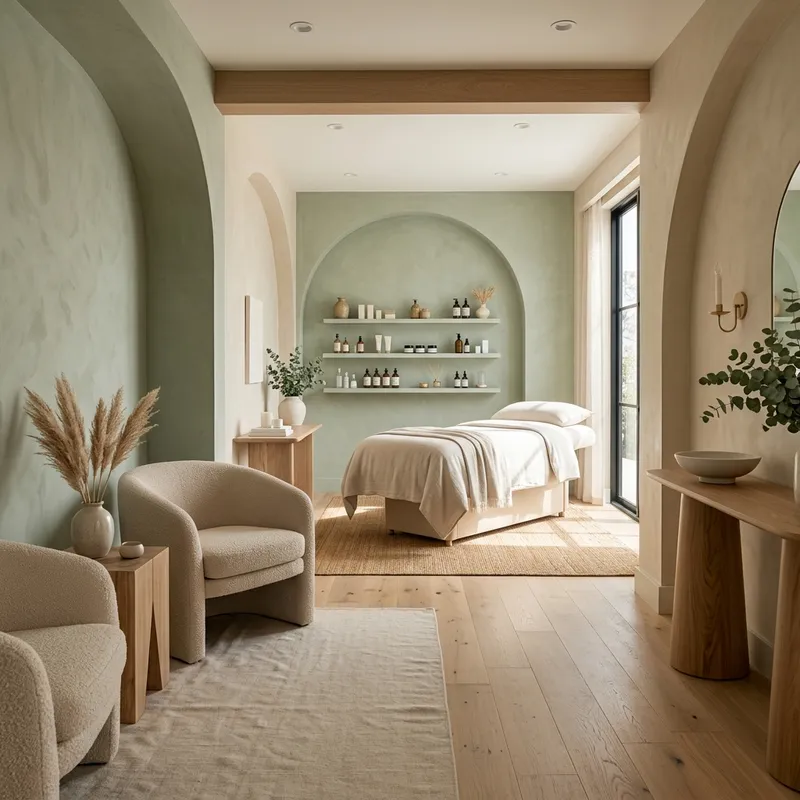 Elegantes Beauty-Studio in sanften Salbei- und Beigetönen